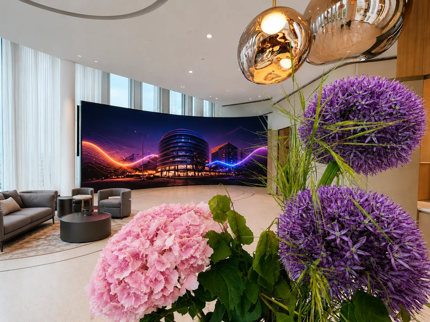 LED wall in the Tiergarten Salon — neon brand evening